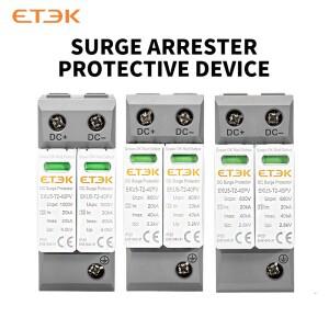ETEK SPD DC 실내 서지 보호 장치 PV In 820us:20KA I.max:40KA 2P 600V 1000V 1500VDC.
