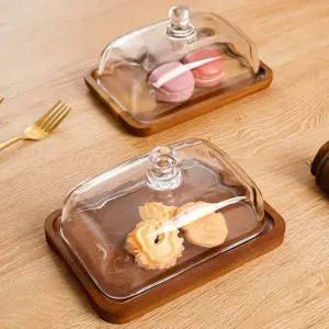 빵 버터 보관용기 유리커버 사각+커버 미니 디저트 케이크 스낵 트레이