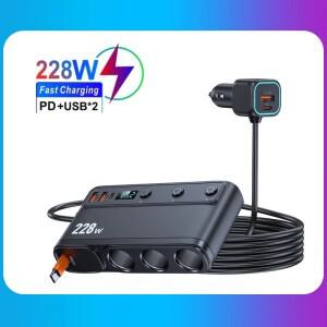 228W 차량용 충전기 어댑터 9 in 1 PD 3 소켓 시거잭 분배기 독립 스위치 12V 24V 고속