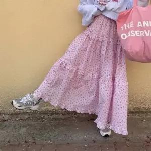 러블리혜 맥시 캉캉 프릴 플레어 밴딩 A라인 롱스커트 펀칭