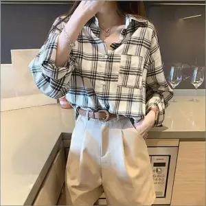 여자 면 데일리 봄 루즈핏 가을 남방 체크셔츠 2컬러