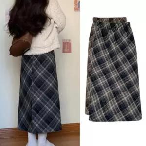 기모 체크 롱스커트 하이웨스트 A라인 따뜻한 데일리 겨울