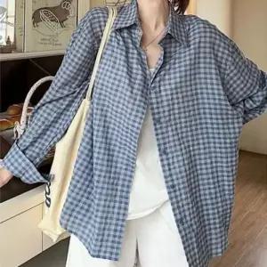 루즈핏 잔체크 셔츠 데일리 시어서커 오버사이즈