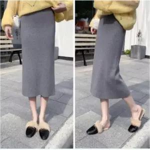 여자 코디 룩 골지 출근 니트 롱 직장인 스커트