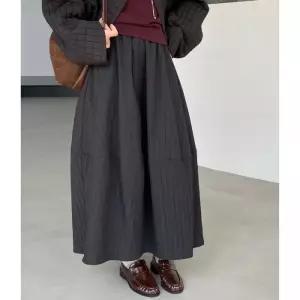 롱스커트 플리츠 튤립 하이웨이스트 버터모네 도톰 핏 세련무드 밴딩 모임룩 데일리