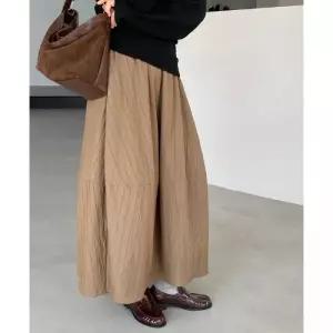 주름 밴딩 세련핏 하이웨이스트 롱스커트 도톰 절개라인 포함 버터모네 안감 튤립 플