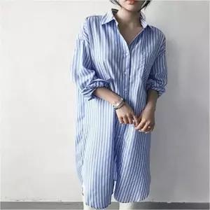 여자 줄무늬 베이직 롱기장 셔츠원피스 스트라이프롱남방