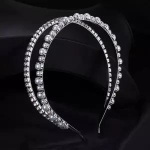 크리스탈 큐빅 진주 두겹 이중 머리띠 헤어 화려한 밴드