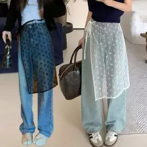 여성 러블리 레이어드 코디템 데일리룩 리본 시스루 레이스 랩 스커트 레깅스스커트