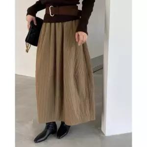 하객룩 포함 꾸안꾸핏 도톰 플리츠 튤립 하이웨이스트 롱 주름 버터모네 스커트 데이