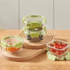 유리 밀폐용기 정사각 4종세트 반찬통 냉장고 보관용기 2257237 이녹스프랑 J