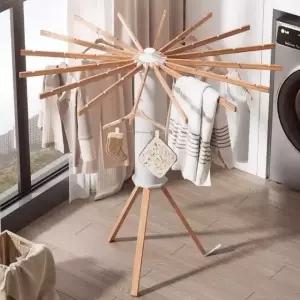대나무 접이식 빨래 건조대 우산형 세탁물 공간 절약형 건조 기구 (WFKI1T7)