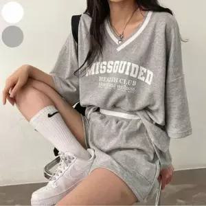 숏팬츠 반바지 여자 여름 반팔 상하의세트 V넥 루즈핏 WFLPTSG