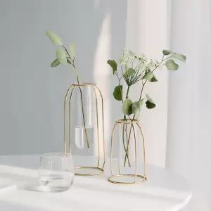 골드 와이어 유리 화병 2타입 미니 꽃병 철제 프레임