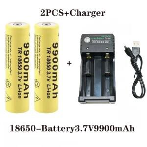 18650 배터리 충전식 3.7V 9900mAh 용량 손전등용 리튬 이온 배터리+충전기