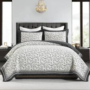 DDUOXIN 식물성 퀸 퀼트 세트 - 100 면 리버서블 식물 덩굴 모티프 베개 심 2개 컬링 가지 잎 텐드릴 경량