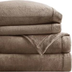 트루 노스 바이 슬립 철학 플러시 시트 세트 트윈 솔리드 컬러 따뜻하고 부드러운 침구 사이즈 최대 16인치