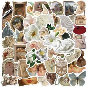 50Pcs 빈티지 핸드백 레트로 복고풍 엔틱 스티커 미적 DIY 장난감 노트북 수하워터 기타 스케이트 보드 헬