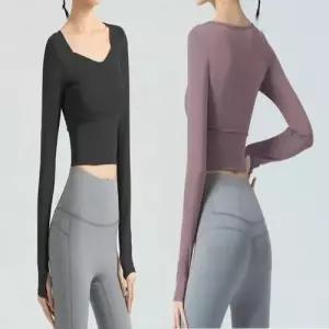 긴팔 레깅스 스퀘어넥 여자 상하의 크롭 요가복 세트 WFLQ8DE