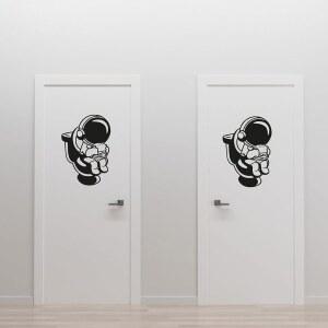 화장실 문 스티커 웃긴 - 탈착식 비닐 데칼 장식 세트 우주비행사가 있는 미술 스티커와 버거 욕실용 홈 데코 벽, 좌석, 문을 위한 재미있는 표지판 10x15