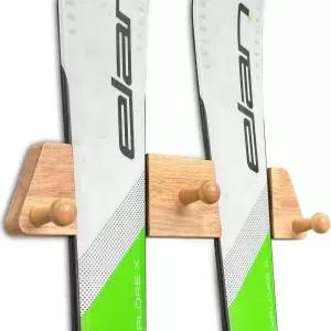 3 우드 후크가 있는 투이오폴리 스키 랙 - 미니멀리스트 오크우드 스타일 스노보드 벽걸이 수납장 손상