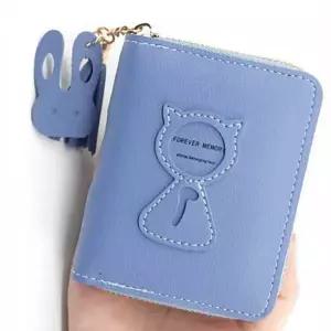 지퍼 지갑 교통카드 가죽 여자 카드 지갑 동전 선물 고양이 데일리 귀여운 캐릭터 미니 학생