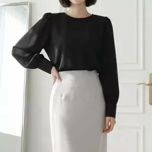여성 블라우스 퍼프 셔링 긴팔 면접 블라우스 라운드넥 3컬러
