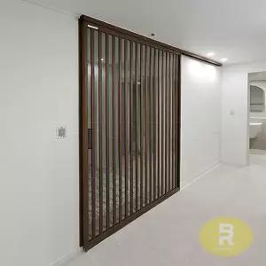 66번 원슬라이딩중문 간살형 영림80네츄럴브라운 투명강화유리