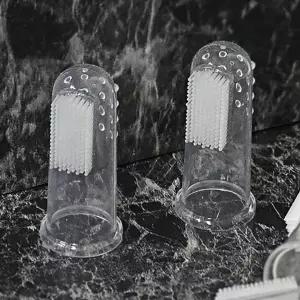 강아지 치아 관리용 마사지 칫솔 투명 반려견 전용 구강 위생 도구