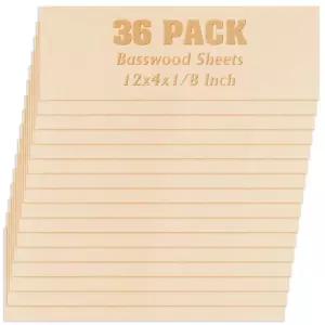 36팩 배스우드 시트 합판 보드 1/8인치 미완성 목재 절단용 3mm DIY 시트용 공예용 보드(12인치 x 4인치)