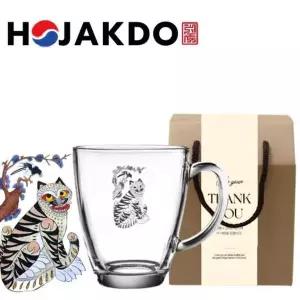 한국전통 에디션 까치와호랑이 호작도 작호도 글라스 머그컵 385ml