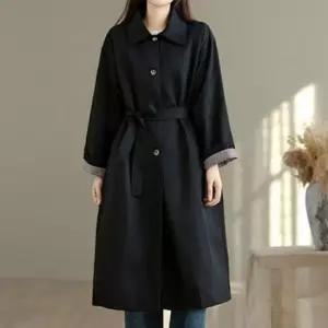 [라일리여성의류] Rly 체크 여성 트렌치 코트 벨트 여성 롱 코트 간절