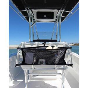 3개의 칸막이가 있는 플로자노 보트 보관 가방, 조절 가능한 정리함, 메시 태클 및 구명조끼 홀더, 기울어진 기둥용 서스펜션 네트(32인치)