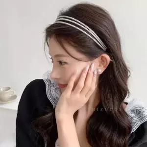 세줄 진주 머리띠 슬림 귀안아픈 헤어 밴드 웨딩 촬영