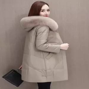 여성 중장기장 양가죽 구스다운 겨울 패딩 두꺼운 코트