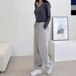 GTT G277W 여자 두줄 트랙 와이드 팬츠 밑단스트링두 두팬츠 트레이닝바지 하의 복하의 트레이닝 바지 운동