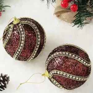 초코브라운 장식볼 2p 10cm 블링회오리 트리 소품 크리스마스 오너먼트악세사리 트리볼 액세서리