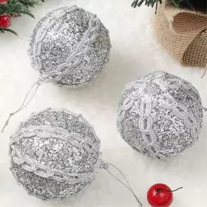 로열실버 장식볼 3p 8cm 뷰티레이스 크리스마스 트리 소품 오너먼트 악세사리 성탄절 액세서리 트리볼