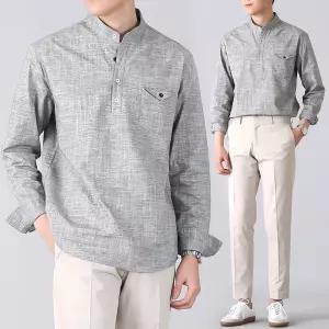 [면100/소량초특/깔끔] 남자 상의 남성용 기본 헨리넥 긴팔 셔츠