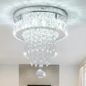 레온타인 9.8인치 소형 플러시 마운트 LED 크리스탈 샹들리에 K9 및 스틸 프레임 침실 다이닝 거실 복도용