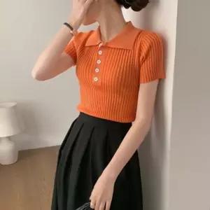 [라일리여성의류] Rly 여성 카라 골지니트 반팔 여름 니트티 슬림핏 7