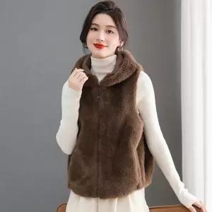여성조끼 가을겨울 밍크털 조끼 코트 후드 퍼 일체형 나시 스타일리시 심쿵돌직구
