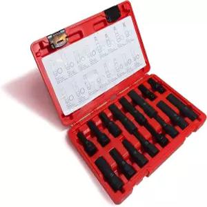 휠 액세서리 부품 16피스 잠금 러그 너트 마스터 키 세트 스플라인 스타 및 헥스 스타일 제거 키트 얇은 벽