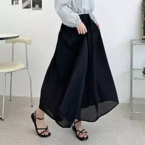 여성 찰랑 주름 롱치마바지 블랙 1P 플레어 팬츠 패션