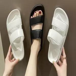 남녀 두줄 스트랩 깔끔한 여름 슬리퍼 웨지 뮬 WC878C2