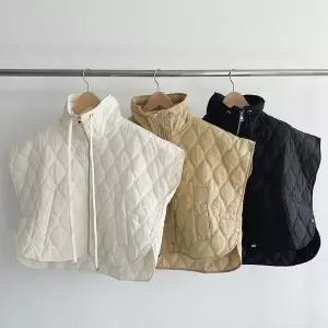 [신세계라이브쇼핑][옷자락] 여성 하이넥 언밸런스 박시 크롭 퀼팅 패딩 조끼