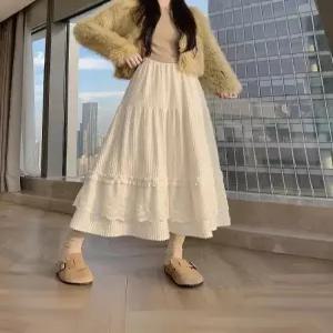 삐삐언니 여자 키작녀 쉬폰 스커트 추동 레이스 A라인 롱 꾹4