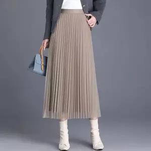 삐삐언니 여자 키작녀 쉬폰 스커트 치마 가을 겨울 롱 양면 망사 꾹4