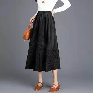 삐삐언니 여자 키작녀 쉬폰 스커트 허리밴딩 슬림핏 미디엄 A라인 레이스 스웨이드 가을 겨울 꾹4