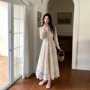 깜도리 여자 키작녀 레이스 원피스 싱글 추동 스커트 벨트 선물 꾹4